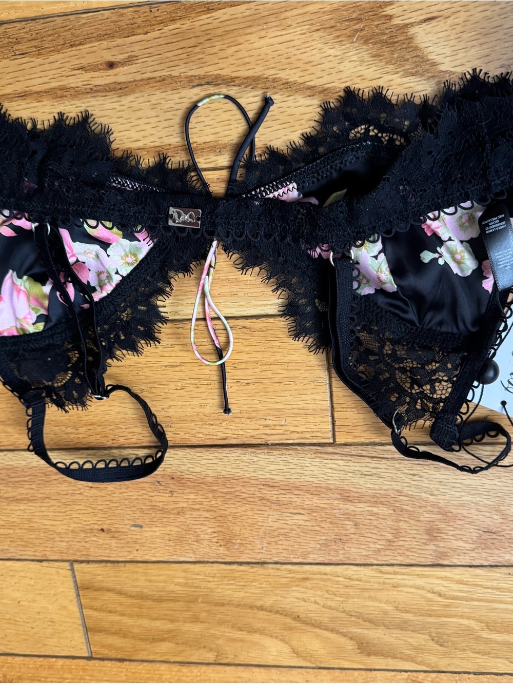 Victoria's Secret Black Floral Lace Strapless Chemise Set - Picture 6 of 8